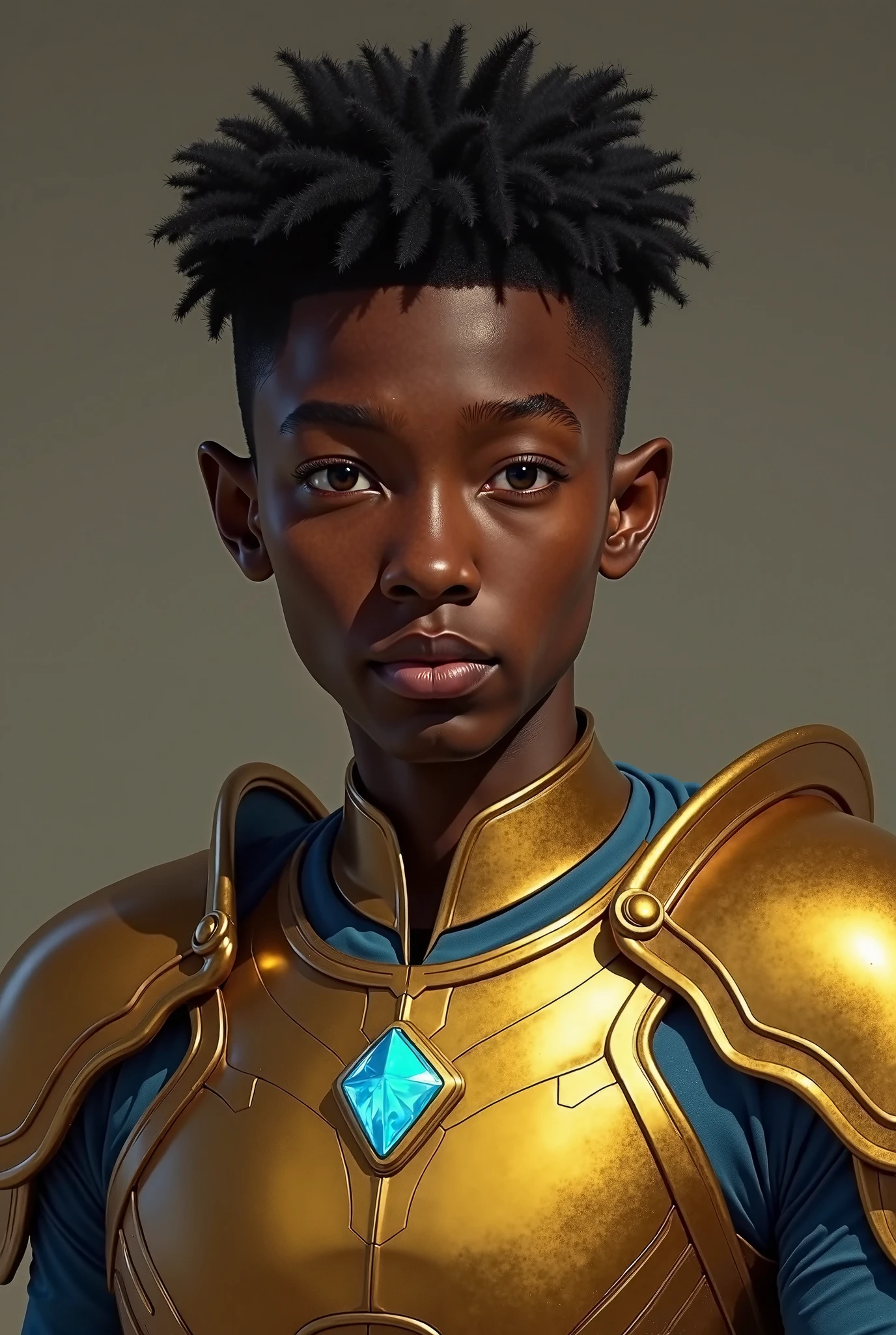 Create an image featuring Mateus, the valiant 6-year-old black boy with untapped powers, as an integral part of the team. Depict his youthful enthusiasm and show hints of his potential abilities, symbolizing his journey of discovery." --auto --s2