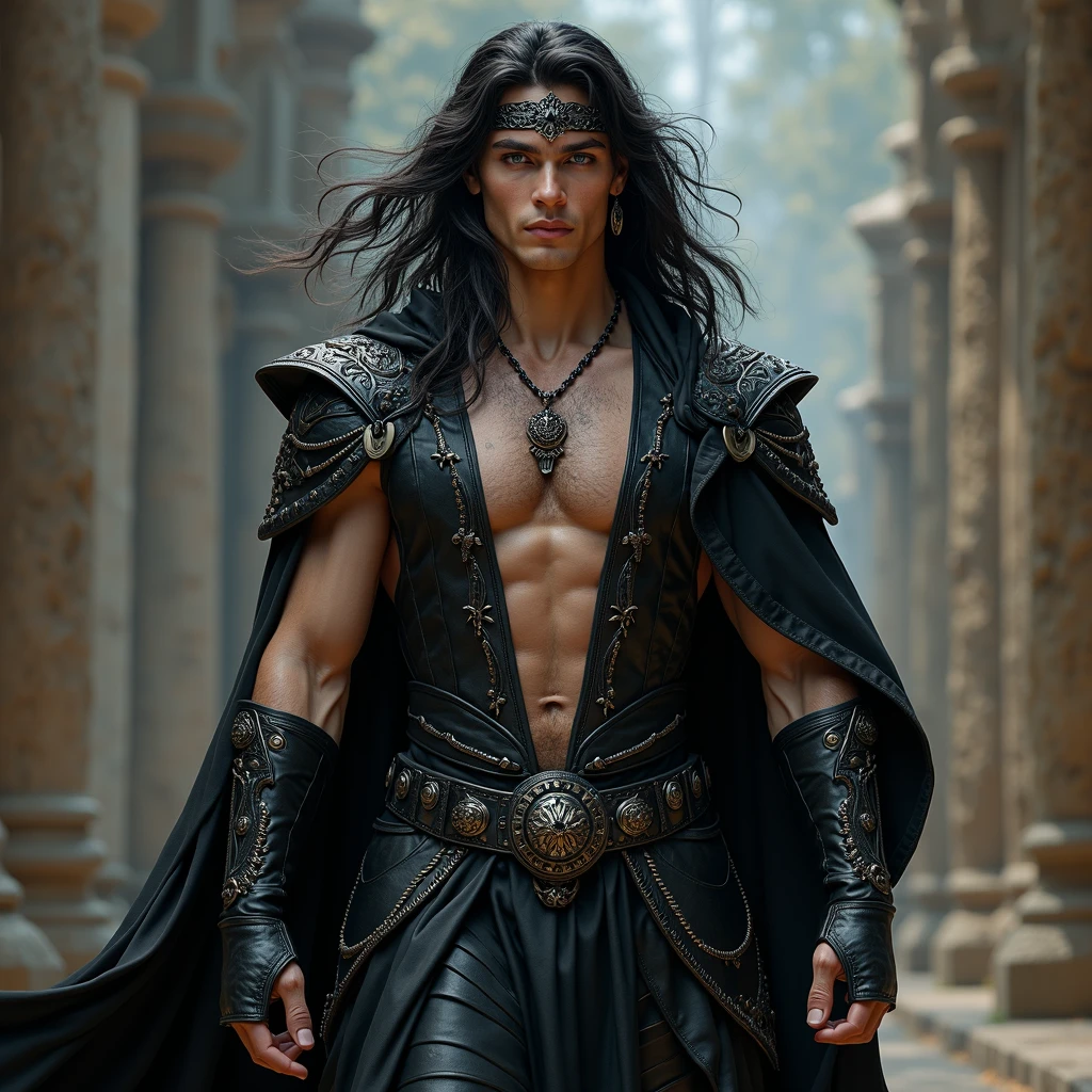 Create a digital image in 4K resolution that represents Hades, the god of the underworld in Greek mythology, with an exceptional level of detail. Portray Hades in his majestic and dark form, with a crown of bones or dark gemstones, wearing black armor or a dark robe, which reflects his dominion over the underworld. Pay attention to the piercing eyes, perhaps shining in supernatural hues, and to the scepter or trident he wields, with intricate details. The setting should include elements of the underworld, Like volcanic rocks, deep-shadows, rivers of lava or lost souls wandering in the background. Lighting should be dramatic, with intense contrasts between light and darkness, creating a mystical and immersive atmosphere. The cinematic style should capture the grandeur and power of Hades, emphasizing his imposing and menacing aura. The goal is to create an epic and immersive image, rich in details, that conveys the strength and mystery of the god of the underworld in stunning 4K resolution
