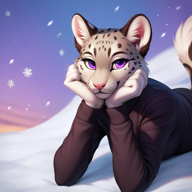 adult, feline, mammal, anthro, anthromorphic, snow, leopard, striped_feline, fur, furred_anthro, fluffy_tail. femboy, male, bangs, ear_tufts, blue_nose, blue_fingers, hair_tuft, hair_between_eyes, short_tail, fluffy, feline_ears, expressive_eyes, purple_hair, light looking_at_viewer, legs, legs_visible, thighs, paws, blue_paws, blue_fur, shy, small_pupils, spotted_pattern, stripes, tail, tail_connected_to_body tiger_stripes, digital_art, high_resolution, high_res, tealblue_background fit, posing, laying_down