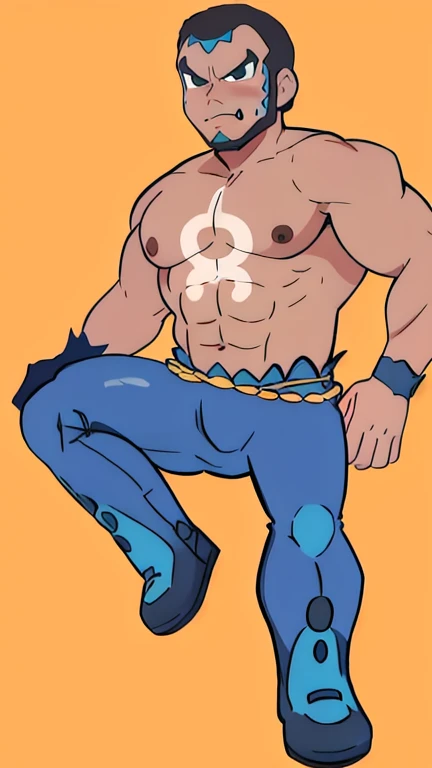 score_9, score_8_up, score_7_up, rating_explicit, source_anime, male, blue skin, Man, sexy pose, hot man, thong g-string, oiled body, Crouching, navel, low angle, nasty, horny
