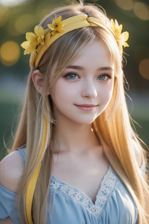 (ultra high res, photorealistic, realistic, best quality, photo-realistic), (highly detailed skin, visible pores), (real person, photography), (((yellow hanfu, Chinese style)))), realistic, YELLOW background, upper body, (8k, raw photo, best quality, masterpiece), (1 girl RUSSIAN BLONDE CHILD PORTRAIT ), photon mapping, radiosity, physics-based rendering, automatic white balance, ((haunting smile, long hair)), watery eyes, (blush|cute and playful|lovely|thin|thick bangs|beauty|twintail|hair bun,),(looking at the viewer),(irises and pupils are rounded,pupil reflects the environment,eyes are not the same size),