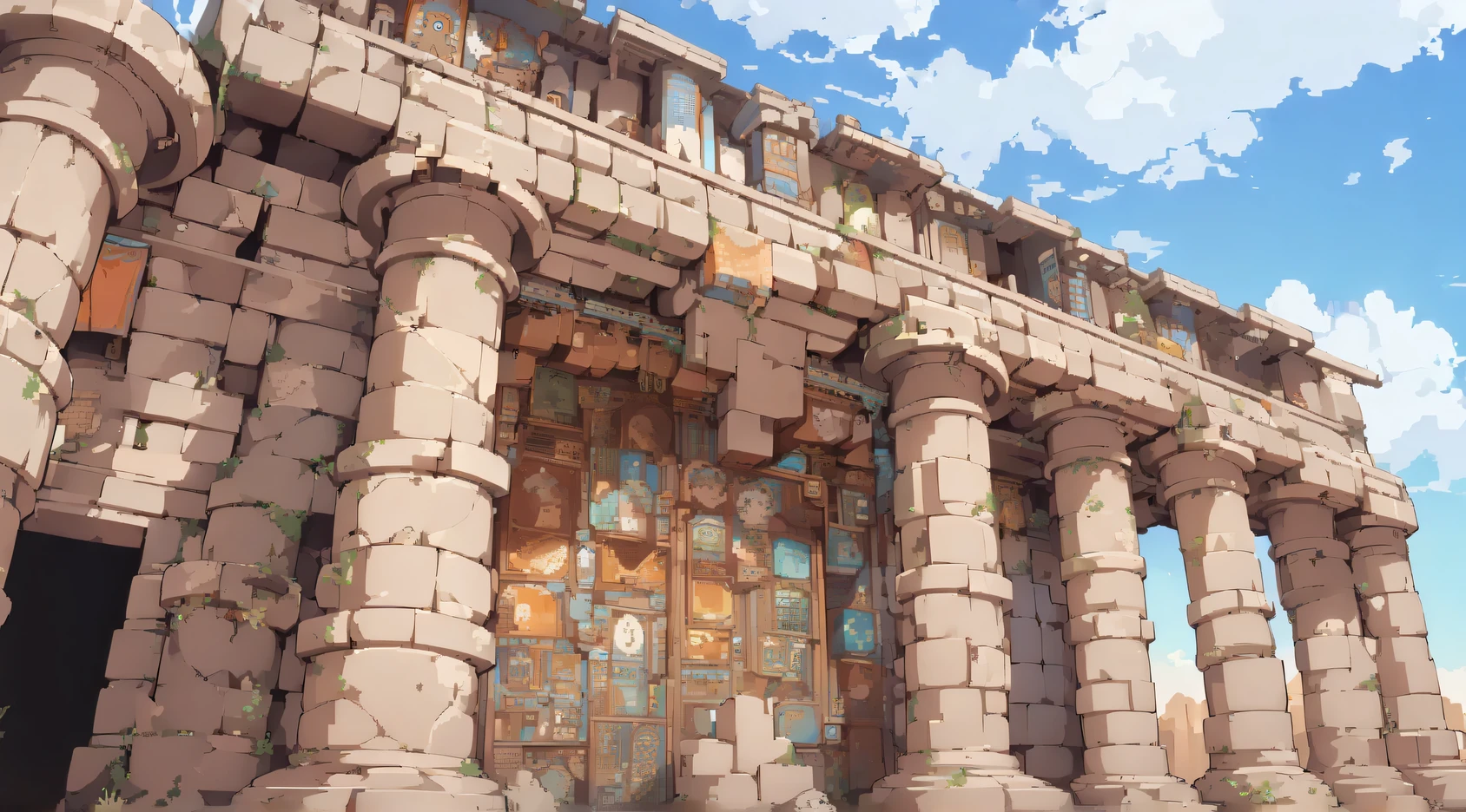 Retro video game style, pixelated, vibrant colors, 8-bit characters, blocky shapes, sharp lines, detailed shading, classic gaming vibe, nostalgic atmosphere, classic arcade games. Masterpiece:1.2, ultra-detailed, illustration style. 2Dvideo game texture, (dark fantasy)
game tiles, tileable texture
Very detailed texture
stone texture, 4K seamless medieval city texture, ,stone texture.
(ancient greek city:1.7) ((rock bricks)) (ancient greek collumns:1.8)
(front view:1.4), (outdoors:1.5) (close up:1.2)