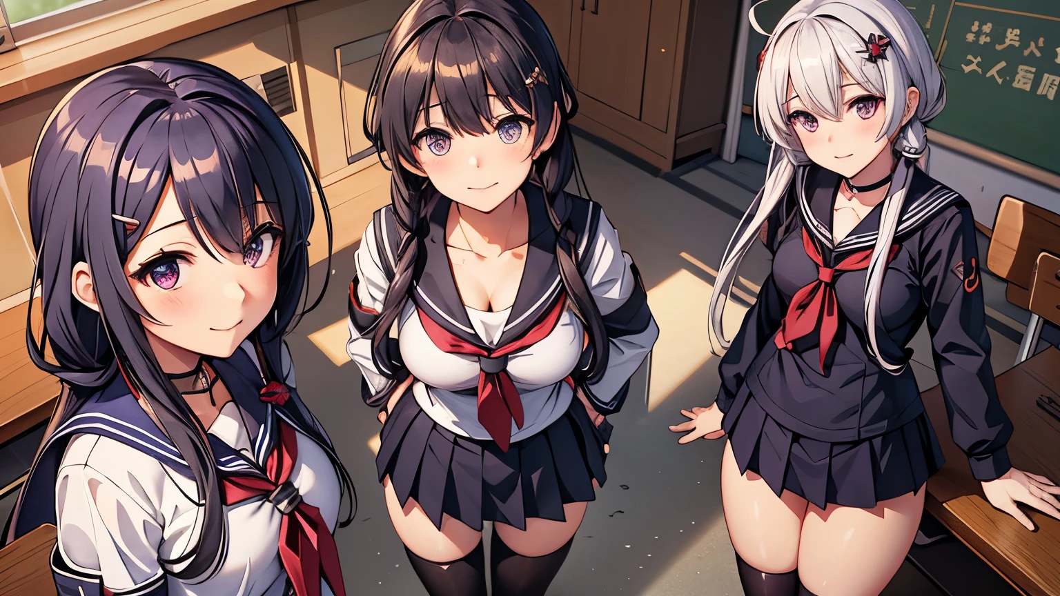 Five women、beautiful girl、high school girl、Blazer Uniform、Black knee socks、Long Hair、School、A big smile、Highest quality, Short pleated skirt、Thick thighs、Big 、Big Ass、Black Hair、Sweaty knee socks、Light blue panties、Angle from directly below、Stand with your legs spread、Sweaty crotch
