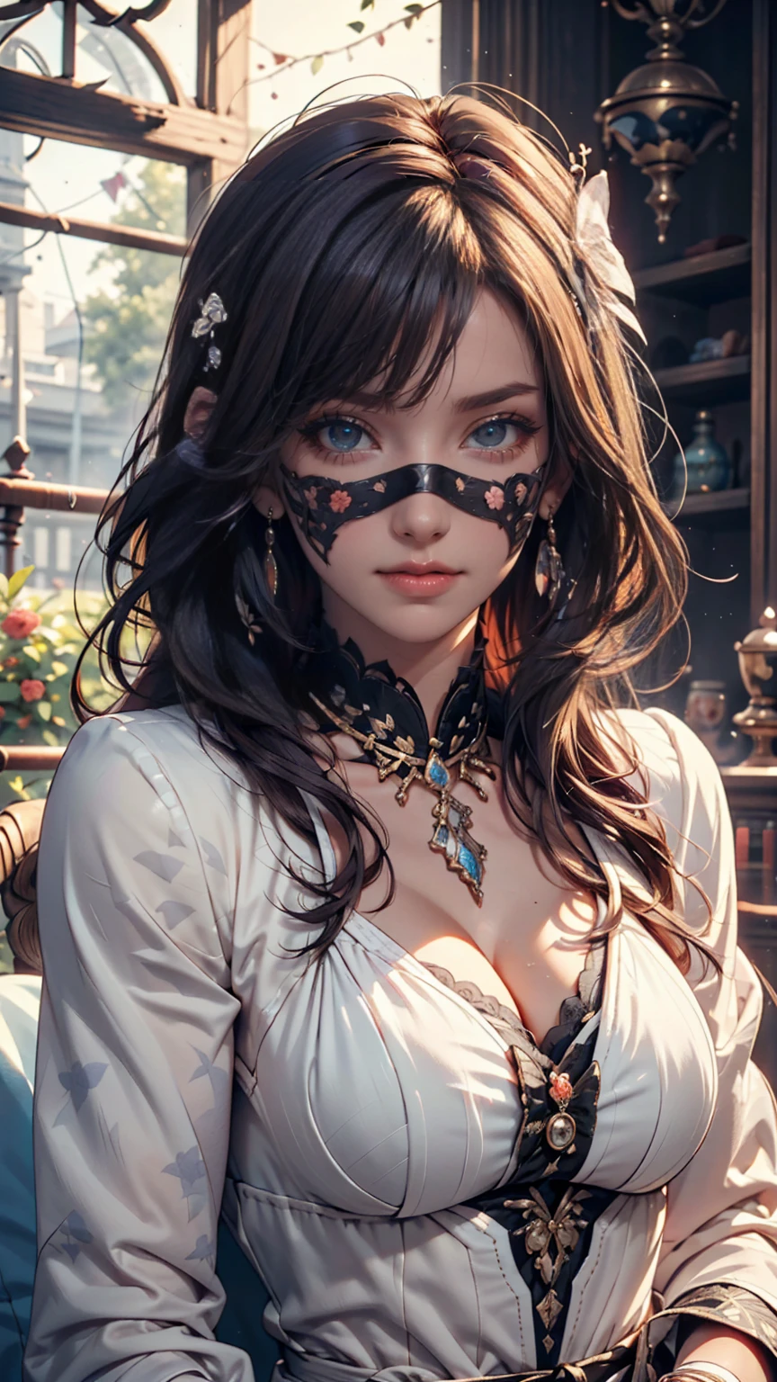 masterpiece, 1 Fairy, Flying fairy girl, Perfect Face, Light, Glass Tree Forest, Dramatic lighting,  Blindfold, Super detailed, floating glow Lights, Depth of written boundary, (Shining Dust)
