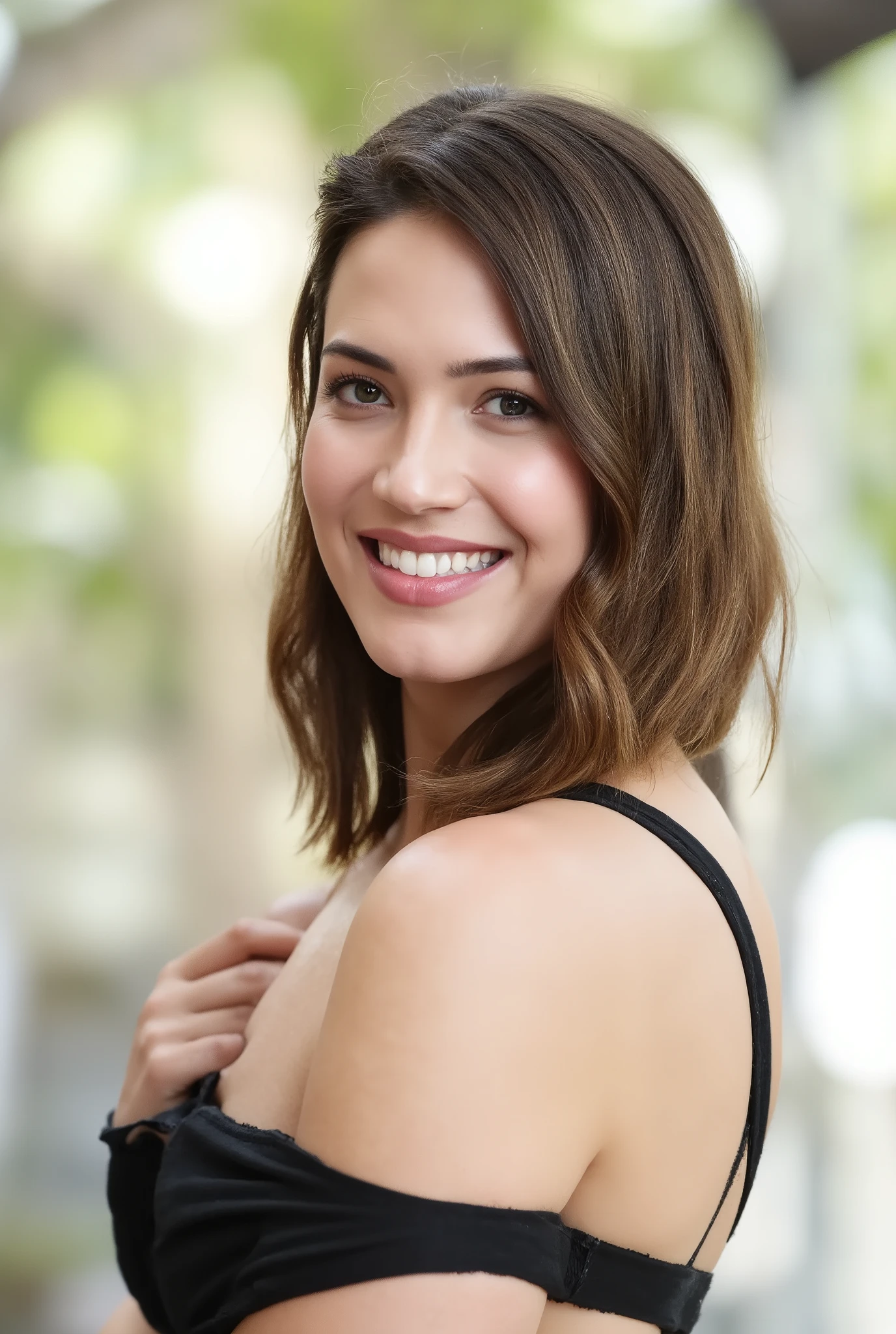 best quality, highres, 8k, masterpiece, photography, detailed midbody photorealistic portrait. Mandy exudes confidence in a sleek black bandeau bikini, designed with a plunging neckline and thin straps. Her hair is tied into a half-up, half-down style with loose waves cascading down her shoulders. She is seen in a traditional Thai wooden house on the beach, sipping a tropical cocktail as she gazes at the mesmerizing Andaman Sea. 40 years old, (real skin texture: 1.3), (slender figure: 1.1), six-pack abs, (Immersive Ambience, Chiaroscuro: 1.5, Dim Light: 1.1, Neon Lighting), (Bokeh: 1.5), Blurred, high contrast, (Fuji colours: 1.5), film grain