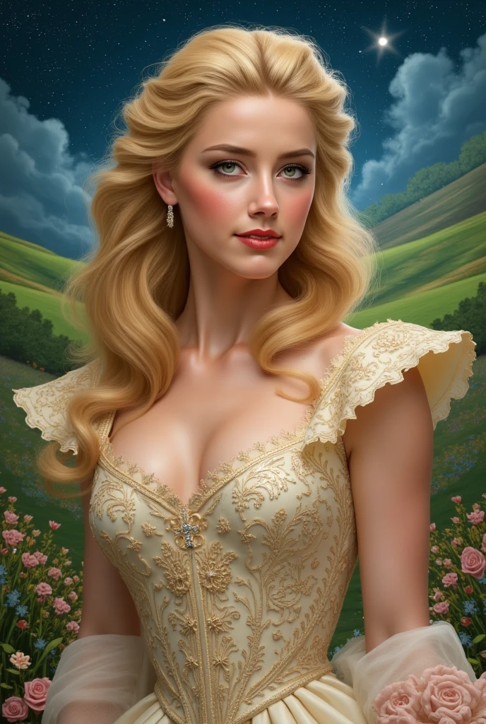Natalie Dormer, Margery Tyrell, naked, game of thrones, brunette, perfect breasts, cleavage, beautiful face, smile, castle exterior, flower garden