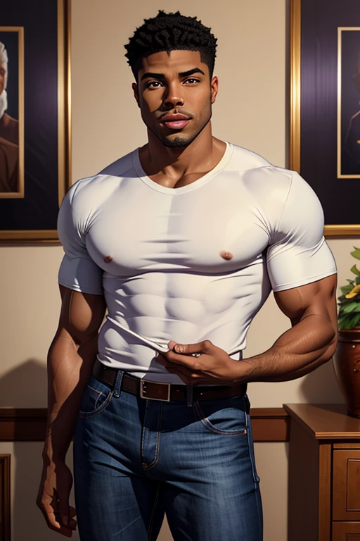 beautiful adult black college guy, hairy chest, pubic hair, wearing clear glasses, facial hair, buzz cut, open shirt, black flanel shirt, in tight jeans, outside on basketball field, ((slim, muscular)), photorealistic, photo, masterpiece, realistic, realism, photorealism, high contrast, photorealistic digital art trending on Artstation 8k HD high definition detailed realistic, detailed, skin texture, hyper detailed, realistic skin texture, armature, best quality, ultra high res, (photorealistic:1.4),, high resolution, detailed, raw photo, sharp re, by lee jeffries nikon d850 film stock photograph 4 kodak portra 400 camera f1.6 lens rich colors hyper realistic lifelike texture dramatic lighting unrealengine trending on artstation cinestill 800,