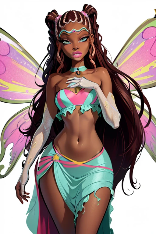 (ultra realistic,32k, masterpiece:1.2),(high detailed skin:1.1),( high quality:1.1),
<lora:WinxClubEnchantixLaylaAisha:0.8>Aisha/Layla,mascara, long lashes:1.1),fairy wings, midriff, blue eyes, brown hair, sparkling outfit, dark-skinned female, very long hair,short skirt, moonshadow sanctuary, silvery moonlight, elusive creatures, ethereal refuge of shadows, blurry background,,(looking at viewer, standing,:1.1),, (huge breast,large breast:1.2),<lora:add_detail:0.75>,
(soft shaded neon light:1.1),