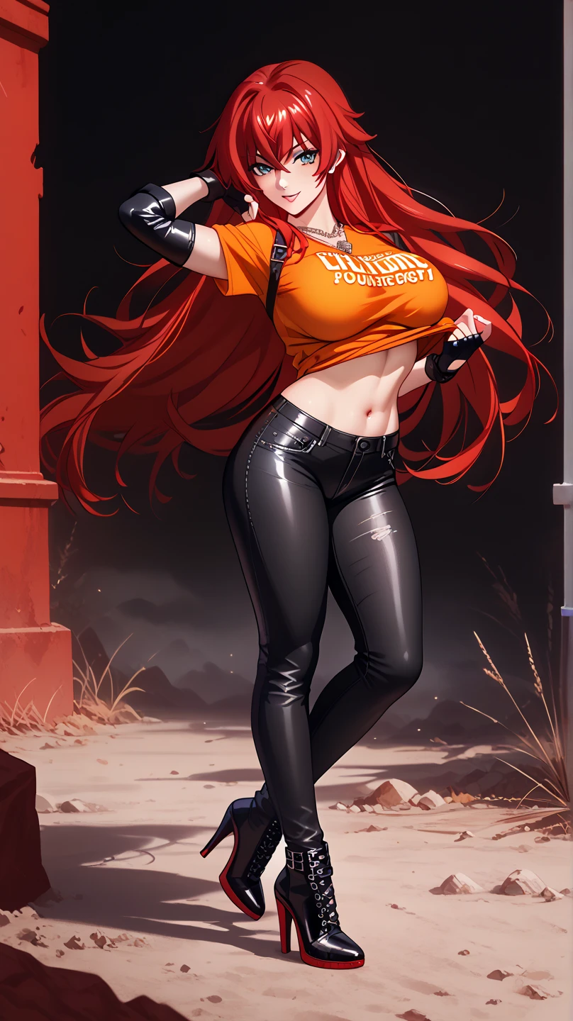 uploaded on e621, explicit content, 3d, cutesexyrobutts, hioshiru, female, solo, (charizard), pokemon, alleyway setting, (eyeshadow, skinny jeans, crop top), clothed, clothing, three-quarter portrait, closeup, standing, figure, big breasts, toned stomach, thick thighs, wide hips, long hair, expressive eyes, red hair