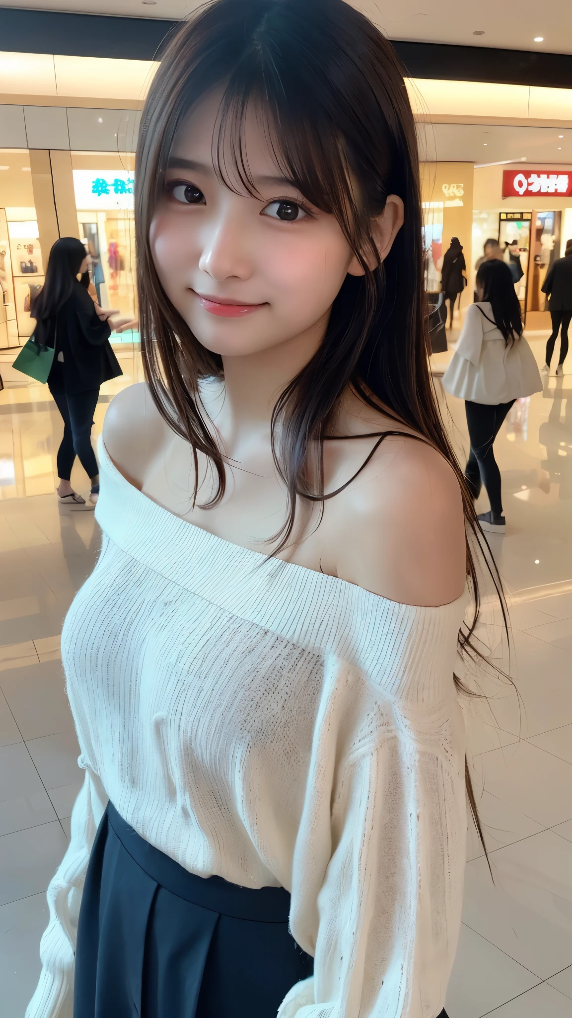 table top, highest quality, shape, Super detailed, finely, High resolution, 8k wallpaper, 完璧なダイナミックな構shape, beautiful and detailed eyes, small breasts, natural color lip, random sexy pose,smile,big city、20 year old girl、midnight、Beautiful and dense face、perfect and beautiful face,Big eyes、real photos(best image quality),one piece(Hide your chest)hide your chest、dress(long sleeve)、Jacket、Taken from above the knees(from bottom to top)、The Roof Shibuya Sky top floor background