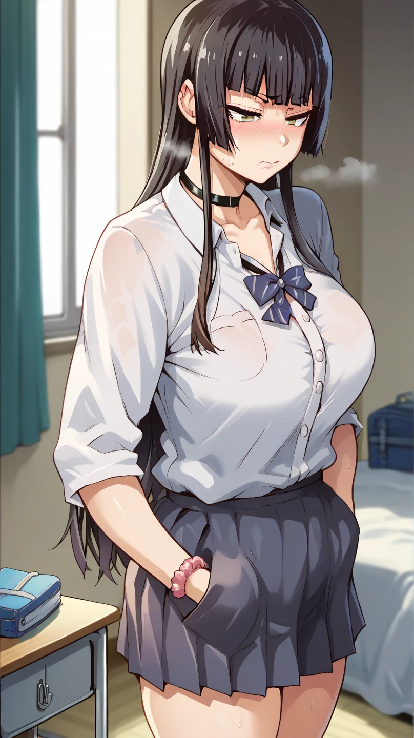 Shirase Sakuya,Denim shorts,Black knee-high socks,Black thigh-high socks,White shirt with rolled up sleeves,penis,Slender and sexy woman,Black Hair,Fat naked man(Grinning face),recording,Place your hands behind your back,Are standing,Sweat,Thigh job,A lot of semen,Painful face,Thigh job,Cum on thighs,A lot of semen,