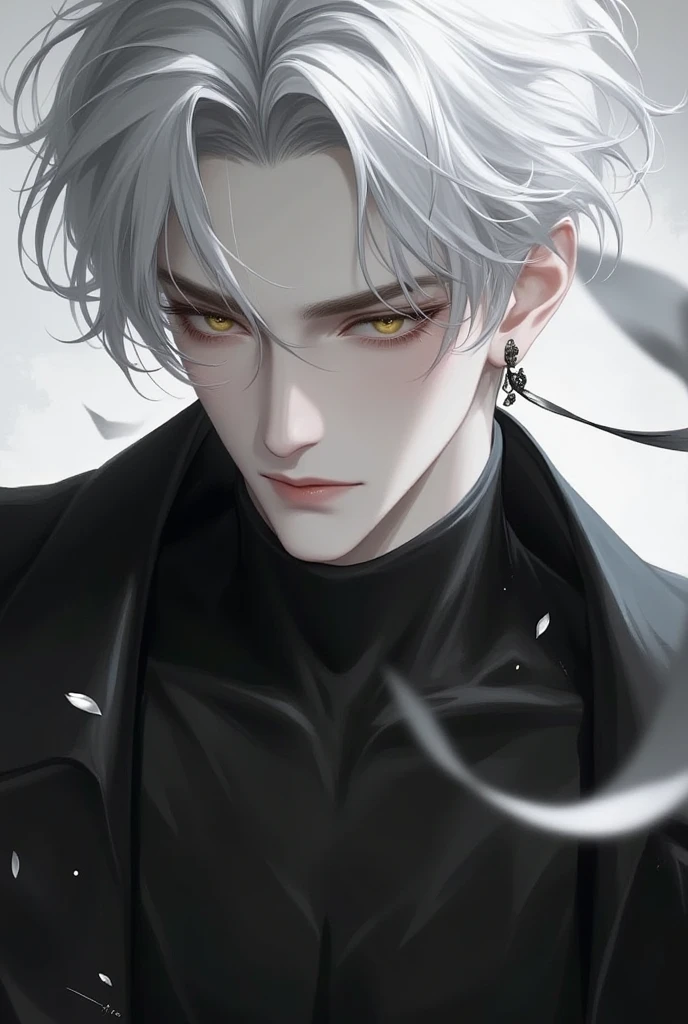 young man,Shirogane short hair,Golden Eyes, is elegant, black belt