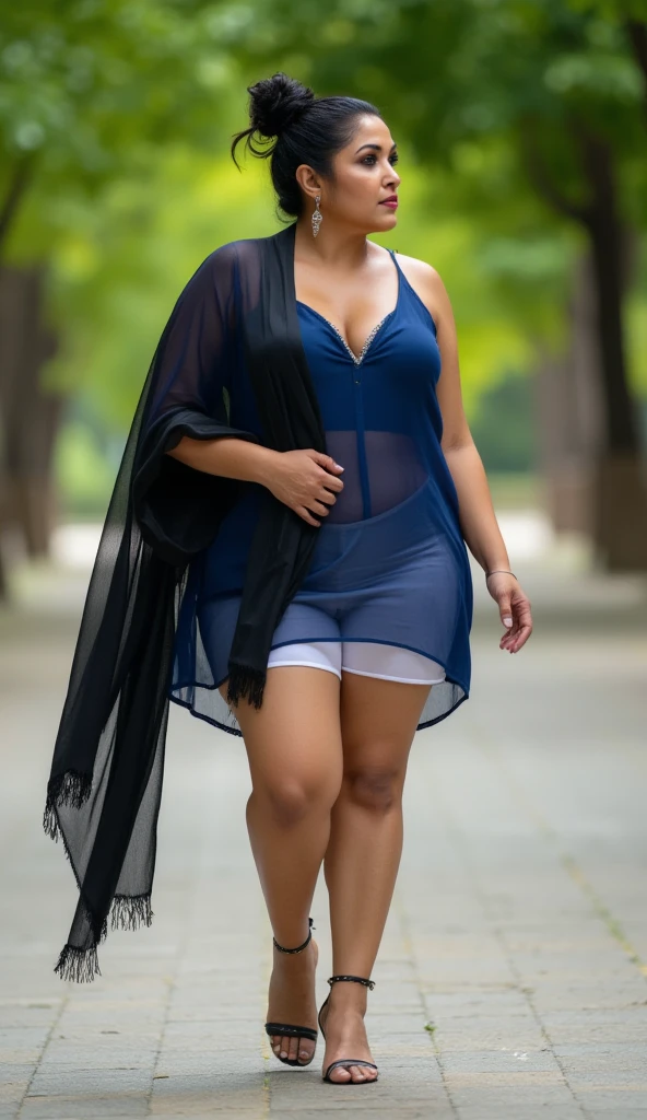 ((best quality)), ((masterpiece)), (detailed), perfect face, araffe woman in a dark-blue dress walking down a street, thicc, she has a jiggly fat round belly, bbwchan, wearing dress, skinny waist and thick hips, widest hips, her belly is fat and round, soft curvy shape, hyperrealistic full figure, wearing a cute dress , wide hips, cropped shoulders，Bare belly,(big assa:0.7),show legs,, thicc, beautiful thick female, beautiful curvy female,, Tall and tall，clear curvy details, curvy hourglass figure, alluring plus sized model, bbwchan, Voluptious body, Curvy model, Curvy body, Be red in the face, 1girll, a matural female, A MILF, the golden ratio,(Kpop idol),(Oil skin:0.72),(Oil skin:1.1), iremuzi tattoos on thighs, big tattoo on thighs, japanese goddess , korean Goddess , milky white skin, wearing hijab clothes, wearing sneakers , perfect face 
