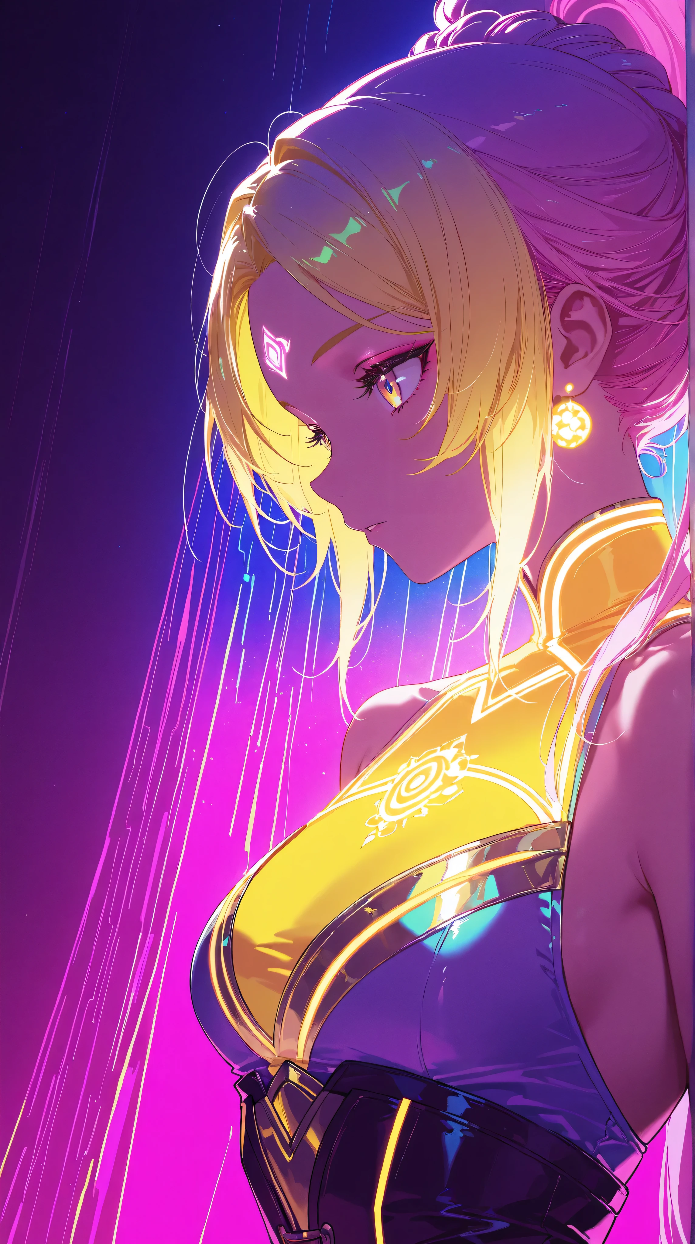 two asian girls, Kizi,Highly detailed, Amazing work,Vitreous luster,((clean backdrop)),In pink,(((yellow colors))),Best quality at best,clean backdrop, yellow backdrop, pink backdrop, colorful backdrop, (low lighting), (neon atmosphere), light background,