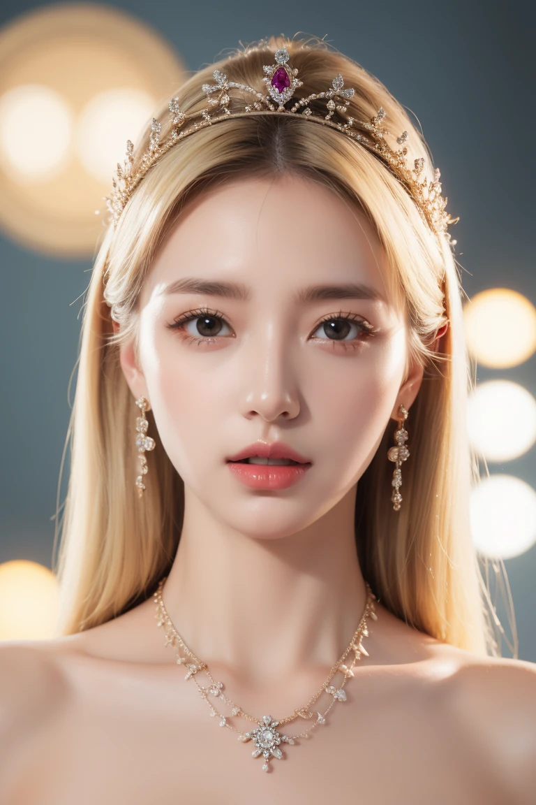 best quality, masterpiece, highres, 1girl,china dress,hair ornament,necklace, jewelry,Beautiful face,upon_body, tyndall effect,photorealistic, dark studio, rim lighting, two tone lighting,(high detailed skin:1.2), 8k uhd, dslr, soft lighting, high quality, volumetric lighting, candid, Photograph, high resolution, 4k, 8k, Bokeh, blonde hair,