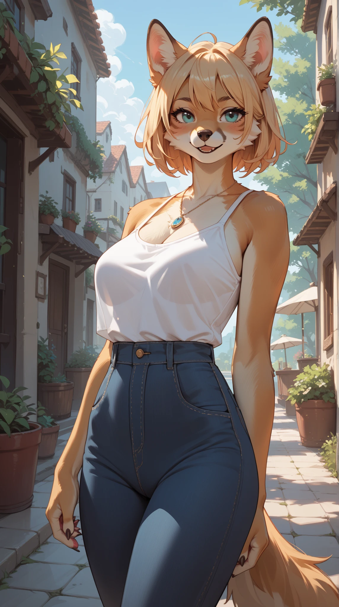 cute mouse furry girl, anthro, beauty, midriff, big breasts, skinny jeans, sexy, hi res, detailed background