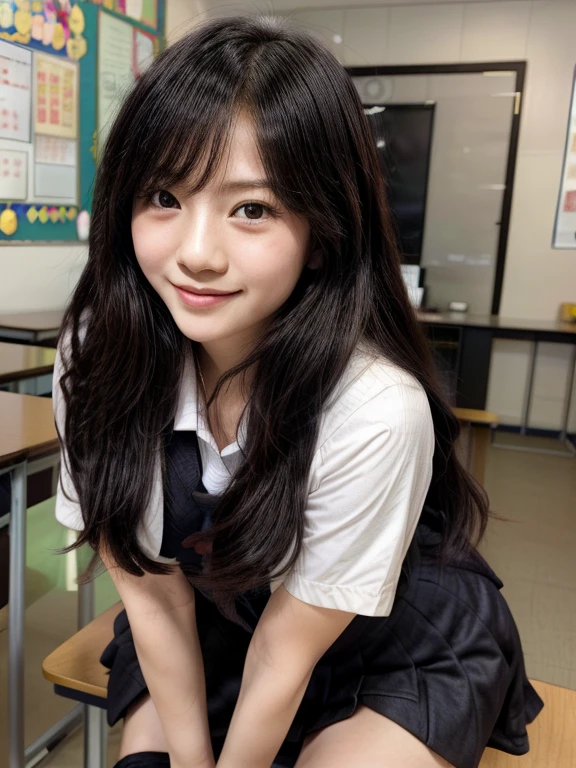 , classroom, uniform,cute, smile, Close-up, 12 years old