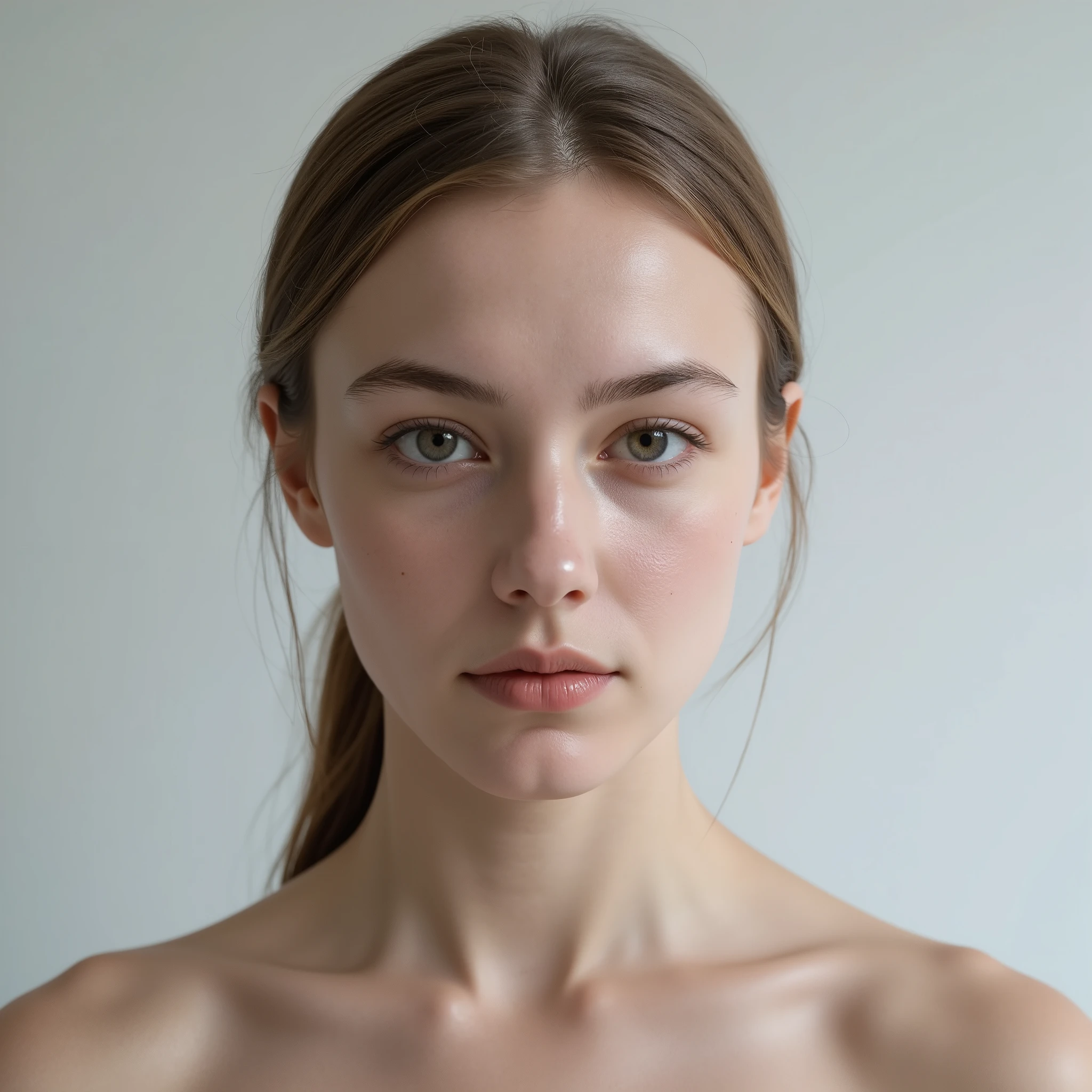 (RAW Photo, DSLR, 8K, HDR), minimalism photography, (medium shot), masterpiece, award winning photo,(absurdres, highres, ultra detailed,beautiful and aesthetic:1.2), half-body fashion portrait of a model girl, lifelike skin texture, beautiful eyes, ethereal lighting, whitewashed, graceful balance, shadow play