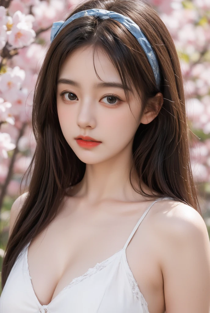 A 20-year-old woman with the cute face of an idol who looks 15 years old.。Gentle and cute。I'm crying and tears are running down my cheeks。Her bust is a little large in a bikini A beautiful park with lots of cherry blossoms Raw photo Real Genuine Real Life No copyright notice
