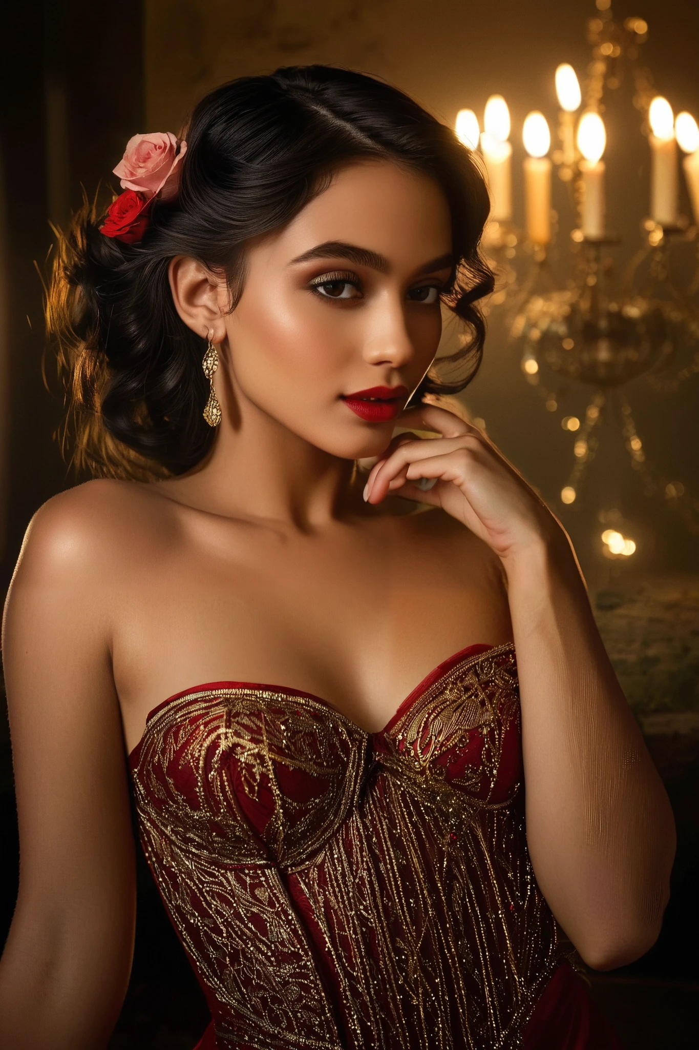 (High resolution, Masterpiece :1.2),( realistic :1.37)"(Best quality, High resolution, ultra-detailed, realistic ) the subdued atmosphere of nineteenth-century Paris, amidst the clouds of cigar smoke and the sweet sounds of live music, stands a captivating figure — a naked -year-old ret der. Her portrait exudes an aura of allure and elegance, capturing the essence of a bygone era.
with a mysterious smile , playing on her lips, she looks into the distance with her eyes, Sparkling, like diamonds , reflecting the flickering candlelight. her delicate features framed by cascading black curls, in the style of the fashion of the time, adorned with a single, Scarlet Rose, nested among the dark waves.
Dressed in silk robes, which, Seems, shimmering with each graceful movement, She embodies both youth, and refinement. The curves of her slender figure are accentuated by the light, testament to the meticulous craftsmanship of Parisian fashion.
in her restrained pose, there is a hint of defiance, mixed with vulnerability - a young woman, surmounting the complexities of life in a bustling metropolis. Still, under the surface , скрывается spirit, untamed, spirit, who finds freedom in the rhythm of the dance, and solace in the whispering secrets of the night.
Captured in brushstrokes, which вызывают романтику и таинственность парижской кабаре-культуры, this portrait commemorates a fleeting moment of youth and beauty — a testament to the timeless appeal of the Belle Epoque.
