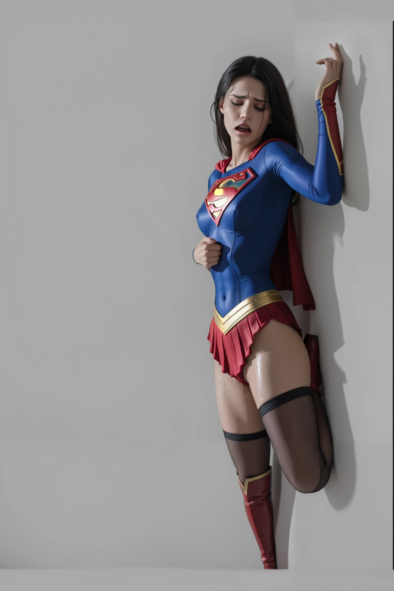 ((( eye closed )))、Cry、pain、 and torture 、 orgasms 、 orgasms ingface、 Strangling is done by opening your mouth and putting on stockings 、background 、Draw both legs、((( Express beautiful legs .)))、(((beautiful dark hair)))、((( Legally express the beauty of suffering )))、(((( make the most of the original image )))、((( Beautiful Legs Supergirl Costume )))、(((Fitted Supergirl Costume for Beautiful Legs )))、((( beautiful hair)))、((( Crypain )))、((( wear black tights ....、Wear red boots)))、(( top quality、8k))、(( top quality、8k、 Masterpiece:1.3))、(((Save the background )))、 Strong concentration:1.2、 slim abs :1.2、 wet body:1.5、 High Resolution Face and Skin Textures 、8k aperture F2 .8,