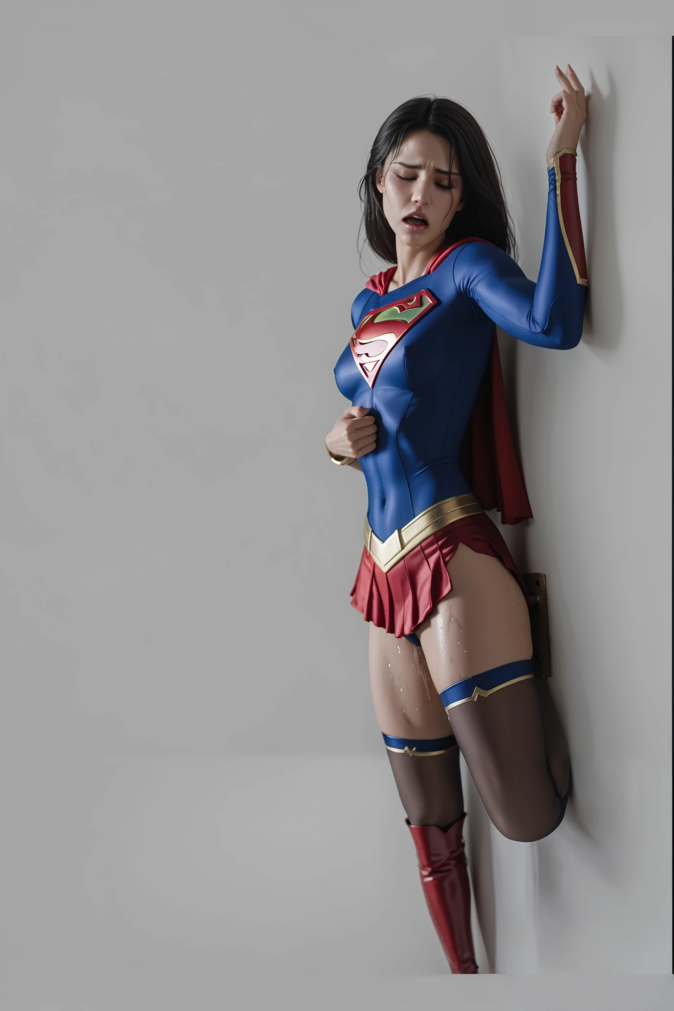 ((( eye closed )))、Cry、pain、 and torture 、 orgasms 、 orgasms ingface、 Strangling is done by opening your mouth and putting on stockings 、background 、Draw both legs、((( Express beautiful legs .)))、(((beautiful dark hair)))、((( Legally express the beauty of suffering )))、(((( make the most of the original image )))、((( Beautiful Legs Supergirl Costume )))、(((Fitted Supergirl Costume for Beautiful Legs )))、((( beautiful hair)))、((( Crypain )))、((( wear black tights ....、Wear red boots)))、(( top quality、8k))、(( top quality、8k、 Masterpiece:1.3))、(((Save the background )))、 Strong concentration:1.2、 slim abs :1.2、 wet body:1.5、 High Resolution Face and Skin Textures 、8k aperture F2 .8,
