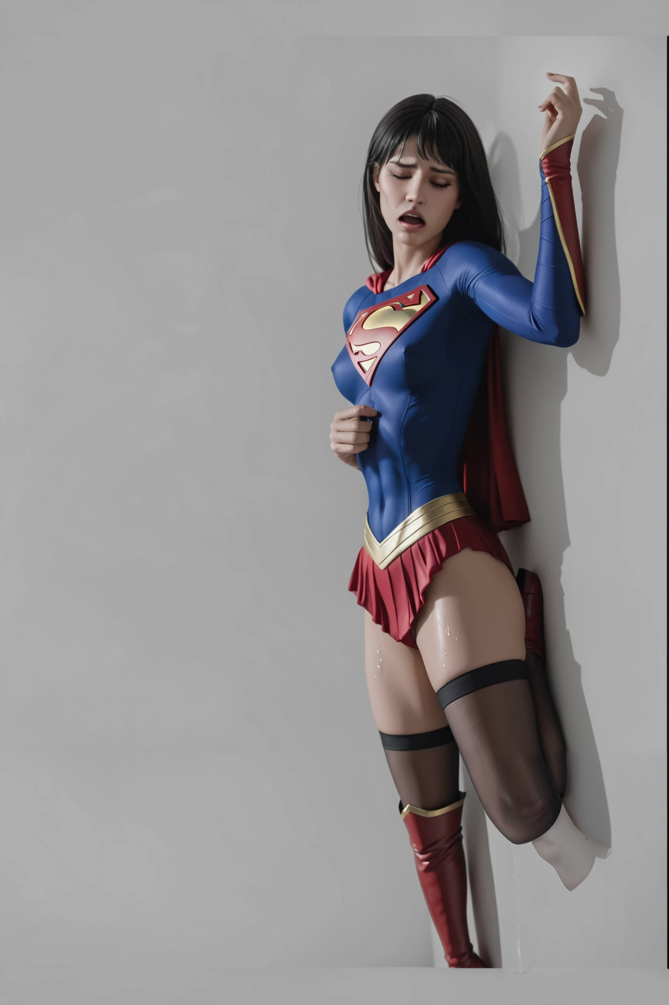 (((  eye closed  )))、Cry、pain、 and torture 、 orgasms 、 orgasms ingface、  Strangling is done by opening your mouth and putting on stockings 、background 、Draw both legs、((( Express beautiful legs  .)))、(((beautiful dark hair)))、((( Legally express the beauty of suffering )))、((((  make the most of the original image  )))、((( Beautiful Legs Supergirl Costume )))、(((Fitted Supergirl Costume for Beautiful Legs )))、(((  beautiful hair)))、((( Crypain )))、((( wear black tights ....、Wear red boots)))、(( top quality、8k))、(( top quality、8k、  Masterpiece:1.3))、(((Save the background )))、 Strong concentration:1.2、  slim abs :1.2、  wet body:1.5、  High Resolution Face and Skin Textures  、8k aperture F2  .8,