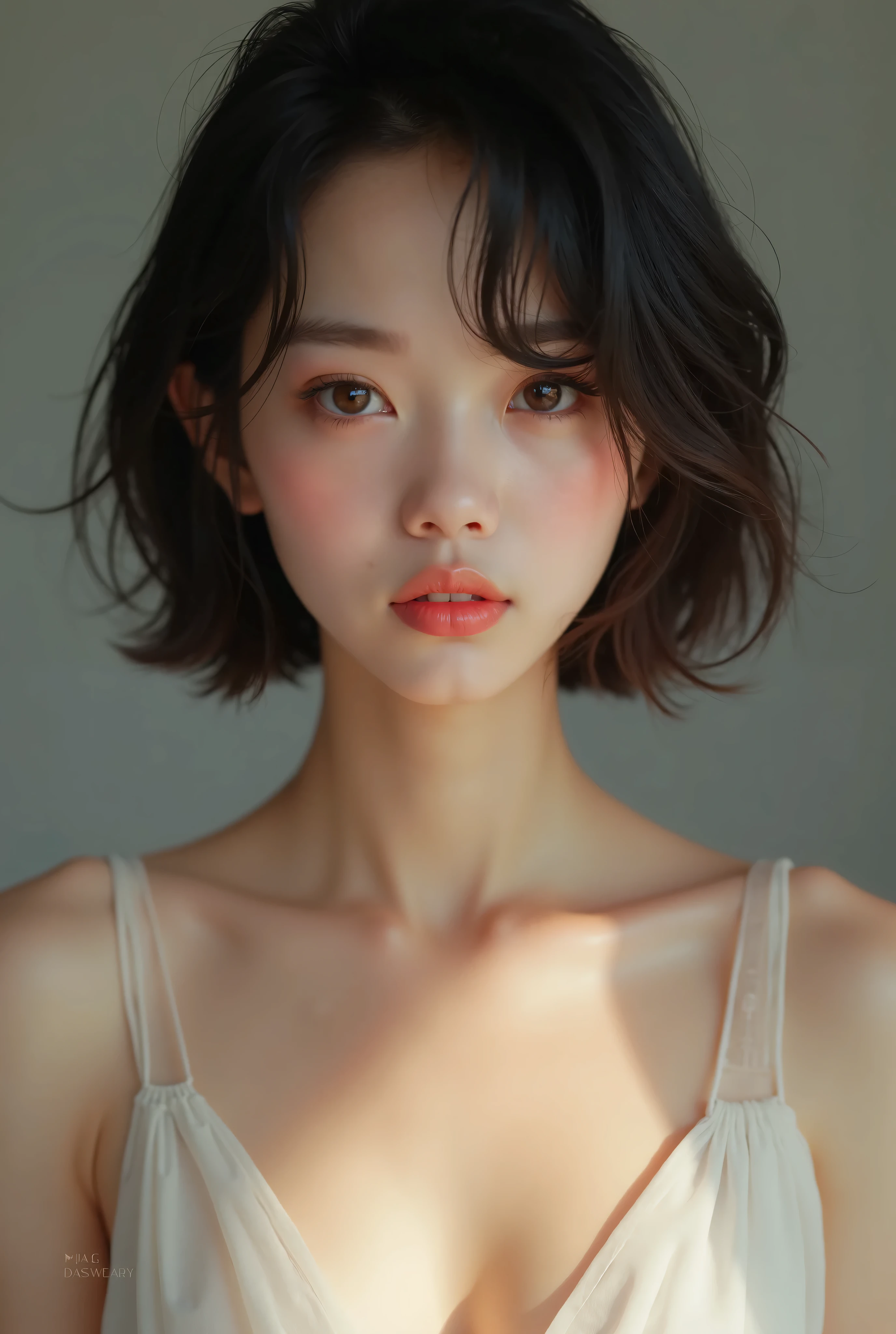 Asian girl, age 27, meduim hair, Looking at Viewer, black hair, Bare shoulders, Full body, off shoulders, Sweaters, Realistic, sexy, nipples