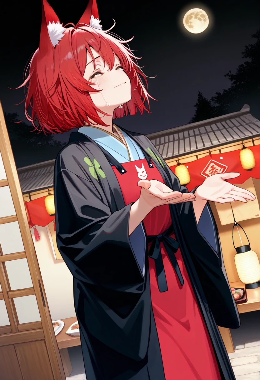 ((masterpiece, Highest quality)), (One girl), (alone)、drink alcohol、drinking、Place it small in the center so that it doesn't get cut off.、Older sister in her late 20s, Red Hair、Plum blossom accessories、Red kimono、White background、Red medium bob hair、Red eyes、Holding a rocks glass and drinking alcohol、Drink plum wine