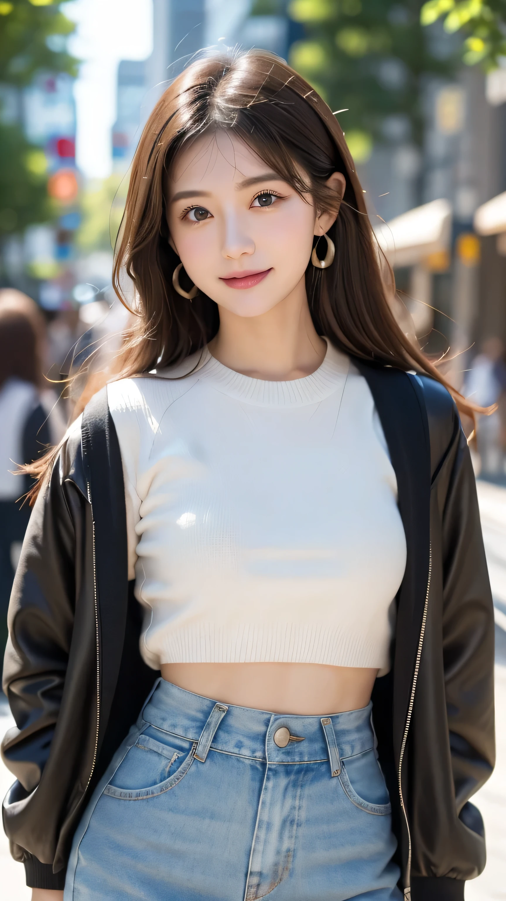 Sexy Big 、A cute 15-year-old girl with a sexy and cute look, beautiful and sexy face、A strong wind blows my hair in front of my face、With straight blonde hair、beautiful, Cute and sexy eyes hidden behind long bangs、Gal outfit coordination