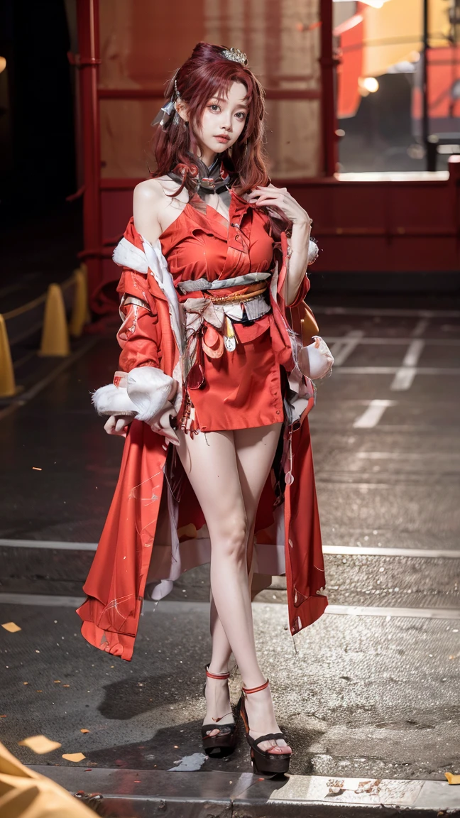 infp young woman、Good Style、、、a miniskirt、Idol face、large full breasts、、Red and green fashion