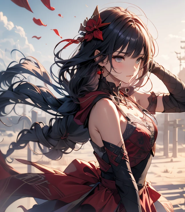 (obra maestra) (La mejor calidad) In a dark room of a strange reddish mist and golden sparks emerges a beautiful and beautiful witch of demonic appearance and great magical powers.............. Your hair is being lifted upwards by a mysterious wind.