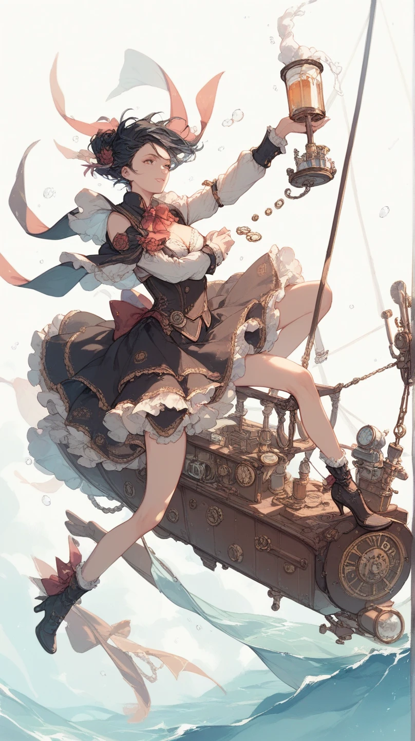 ((best quality)), ((masterpiece)), (detailed), perfect face ((best quality)), ((masterpiece)), (detailed), blank white background, plain background, white background, Bloodborne inspired,  occult aesthetic, occult, detailed and intricate steampunk and detailed gothic, (zentangle, mandala, tangle, entangle),  NSFW, Very dramatic and cinematic lighting, cosmic horror, grim-dark, side-lighting, perfect face, a beautiful goddess adorned and enshrined in armour, Fluttering lace flared short dress with frilly petticoats,  Bloodborne inspired , occult aesthetic , occult , detailed and intricate steampunk and detailed gothic , wielding a sword and holding a shield, NSFW, beautiful small breasts, small breasts, full body, whole body, body, plain background, white background, blank background, no background, white background NSFW, full body, whole body, head-to-toe