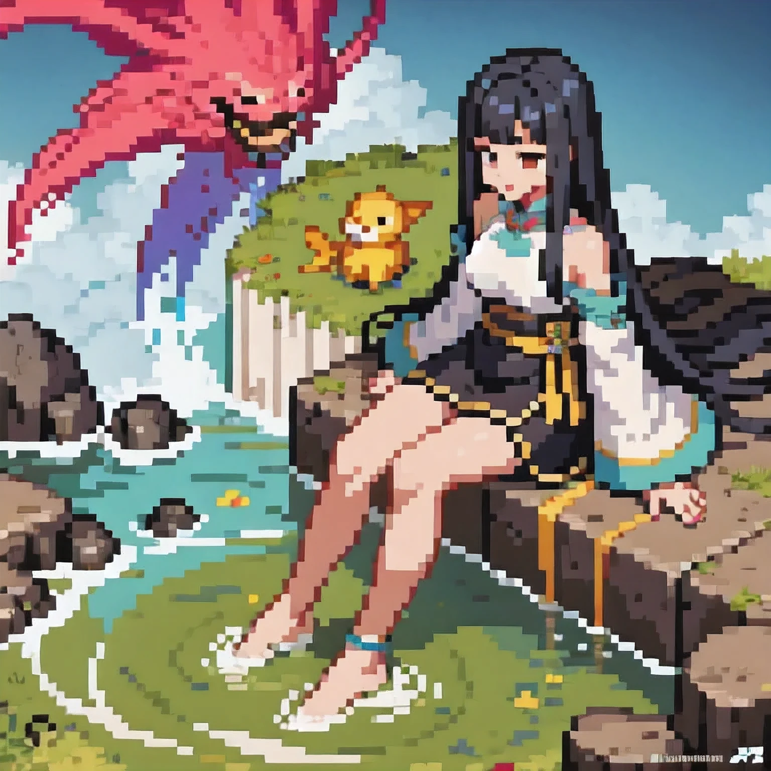 32 K(tmasterpiece,k hd,hyper H D,32 K)normal quality, jpeg artifacts, signature, watermark, extra fingers, fewer digits, extra limbs, extra arms,extra legs, malformed limbs, fused fingers, too many fingers, long neck, cross-eyed,mutated hands, polar lowres, bad body, bad proportions, gross proportions, text, error, missing fingers, missing arms, missing legs, extra digit, extra arms, extra leg, extra foot, ((repeating hair))Long flowing black hair,ponds,z ydink, a color, Asian people (Silly girl)