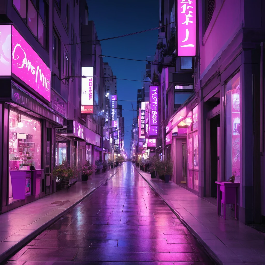 City street night pink and purple - SeaArt AI