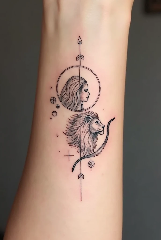 A lion tattoo on the back, not so masculine nor so feminine, something small and that matches the spine