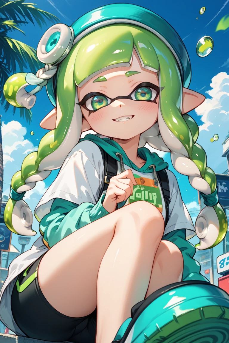 (cute girl:1.2), (starly eyes),
(sparkle skin), (happy mood:1.2),
(long hair, slightly wavy hair, green gradation hair:1.2), (small horn:1.3), (mushroom on head:1.3),
break
(t-shirts, mini skirt, tiger pattern), cleavage,
wearing gorgeous accessories, necklace,
(medium breast:1.2), (focus hip:1.3),
break
(pool edge:1.3), (sitting on edge), (looking viewers:1.2),
break
(hyperrealistic, raw photo), (pastel:1.2), (flat color:1.2),