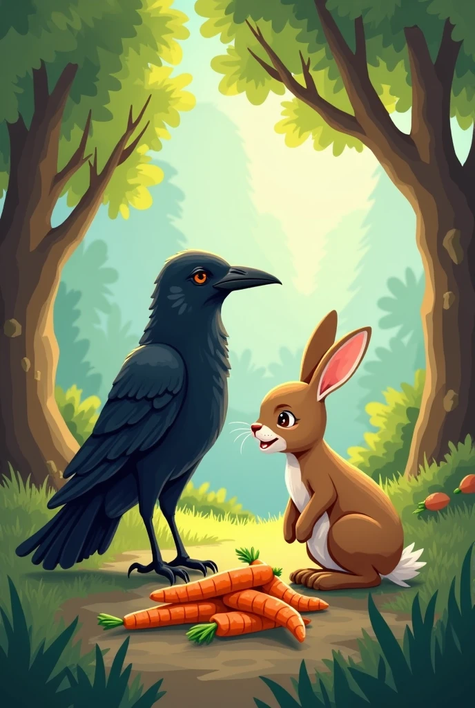 The Lazy Crow and the Clever Rabbit
Once upon a time, in a small jungle, there lived a lazy crow named Kalu. He loved eating but hated working for food. One day, while flying around, he saw a rabbit named Chintu happily munching on fresh carrots.
Kalu thought, “Why should I search for food when I can trick someone into giving me theirs?” He flew down to Chintu and said, “Oh dear friend, those carrots look delicious! But do you know? The King of the Jungle has ordered all rabbits to share their food with crows. It’s a new rule!”
Chintu, being clever, smiled and said, “Of course, dear crow! But I only give food to those who can dance like a peacock.”
Kalu had never danced before, but he didn’t want to miss the chance. So, he started flapping his wings, hopping awkwardly, and spinning in circles. Seeing his funny dance, all the animals gathered around and started laughing loudly.
Embarrassed, Kalu stopped and shouted, “You tricked me!”
Chintu laughed and said, “And you tried to trick me first! Now go and find your own food!”
From that day on, Kalu learned that laziness never pays off, and Chintu enjoyed his carrots in peace!
Moral of the Story: Hard work is always better than laziness and tricks!