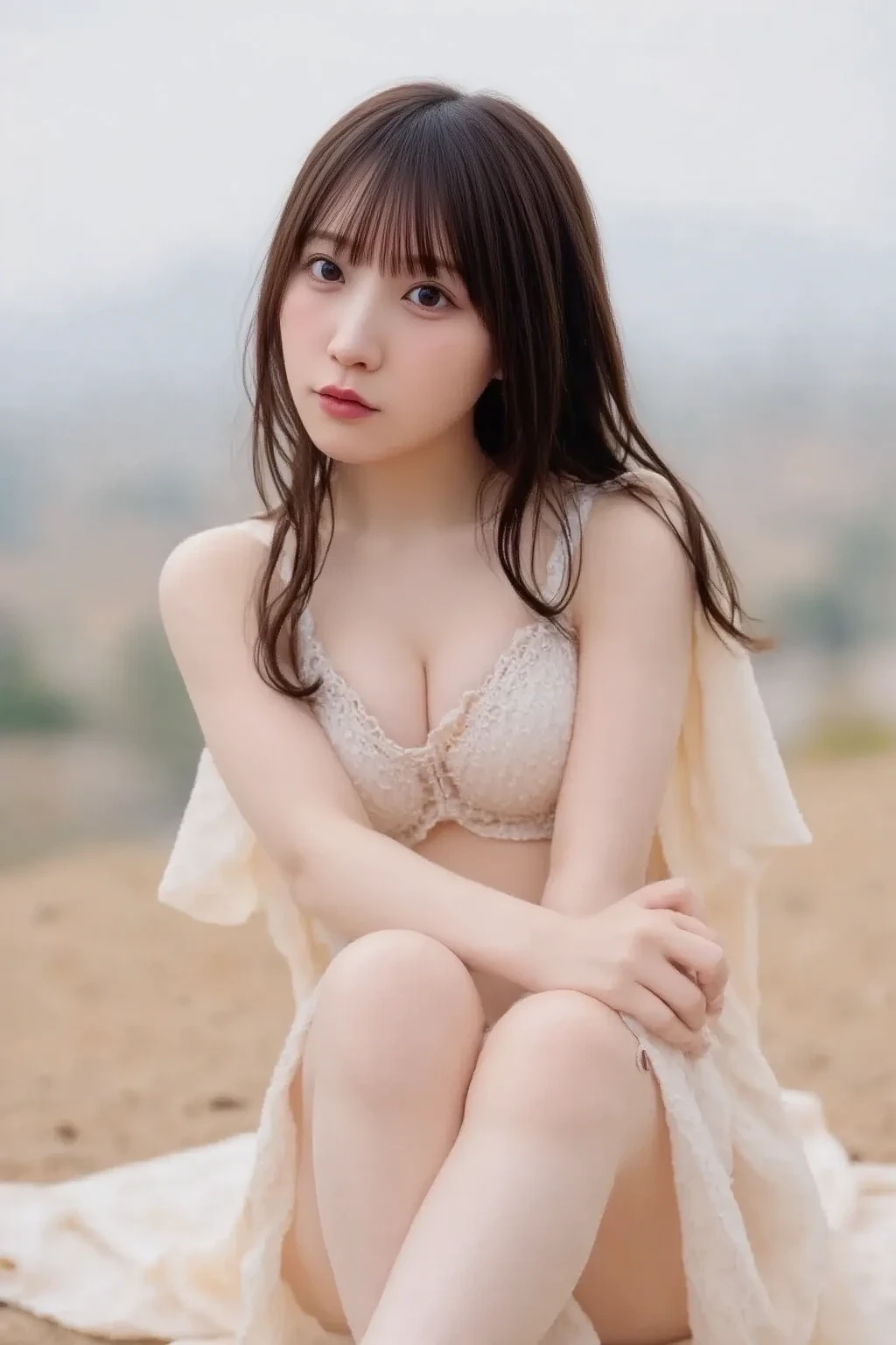 Smile、natta、Raw photography、(((Portrait of extreme beauty)))、((glistning skin))、女の子1人、16 year old beautiful girl in Prague、bright expression、((brown haired))、(cleavage of the breast)、(Larger hoodie)、[Big blue eyes that shine like jewels]、Glossy glossy skin、Silky long straight hair、eye liner、Beautiful bangs、Hair between the eyes、((​masterpiece、top-quality、ultra-detailliert、Film Light、intricate-detail、hight resolution、ighly detailed))、细致背景、8KUHD、Digital SLR、Soft light、hightquality、Film grain、FujifilmXT3 、Shallow depth of field、natural soft light、Kamimei、beutiful breast、((Angle up to the knee))