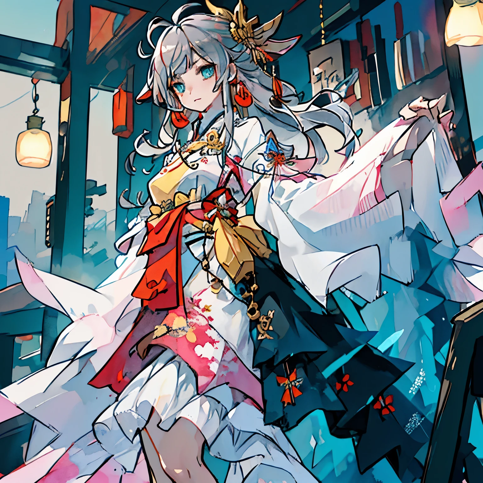 Anime girl in a kimono outfit with a sword and a sword - SeaArt AI