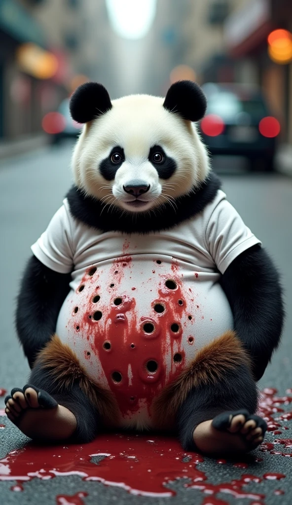 Spacious living room , in the corner lies a big fat giant panda with a big belly , gives birth to 100 pandas that scream . blood , urine , and water . The legs are spread out, you can see the place where the cubs come out from. . 