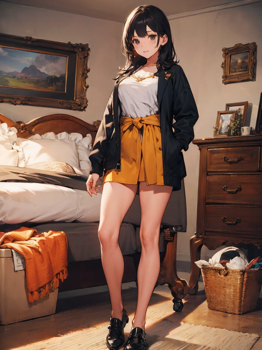 ((最high quality, 8K, masterpiece: 1.3, Ultra HD, high quality, 最high quality, High resolution, realism)) 、A stunningly beautiful 22-year-old Japanese woman、Hair color is indigo、black eye、Medium Hair、Straight Hair、smile、Slender but well-proportioned body、Background blur((depth of field))、Aerial perspective((atmospheric perspective))、I want my head to stay off screen、Put an anklet on your ankle、Wearing red nail polish、I&#39;m getting a pedicure、Make a chignon、kimono、autumn leaves