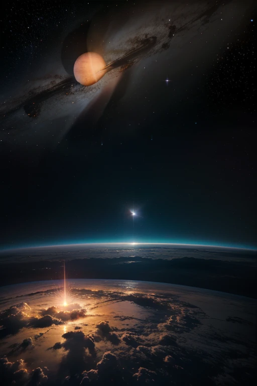 People looking at beautiful stars, there are planets and nebulae,2D