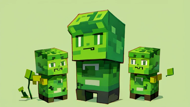Minecraft creeperwoman with cube head black eye Green half black body blushing and show butt left side view 
