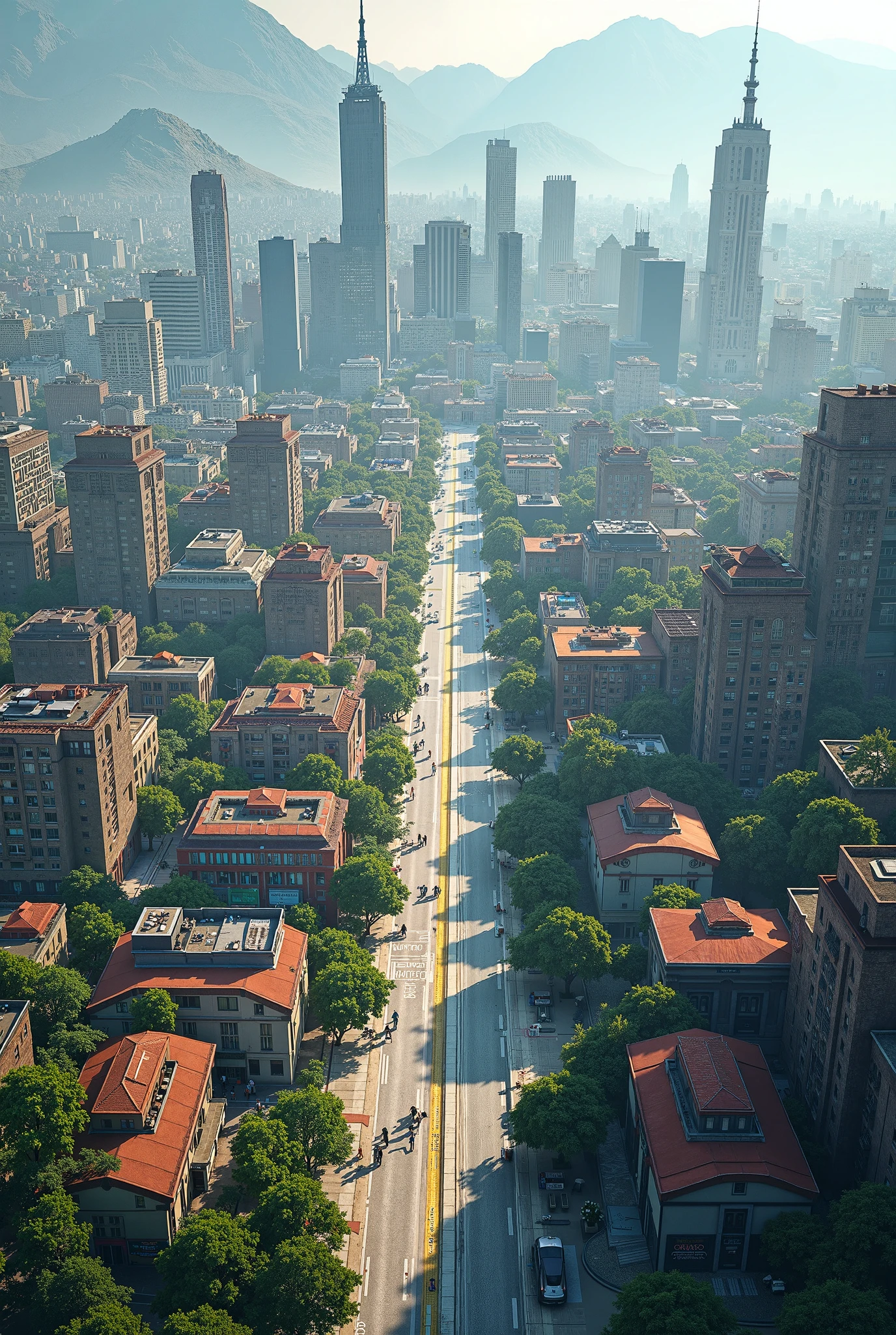 Arafed view of a city with a long road and tall buildings - SeaArt AI