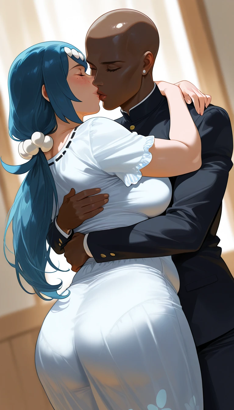 (A muscular big black man in the club) (Intense and intimate moment between the couple: 1.9) (The woman’s black hair cascades down her shoulders, highlighting her beauty: 1.9) (Their faces express deep love and desire: 1.9) (Soft club lights illuminates the club, creating a romantic ambiance: 1.8) (woman wearing a short tight dress) (curvy woman with big ass) (large man) (clean colours hyper realistic) (beautiful lighting) (crowded club in background) (big black man) (short white girl) (club dress) (dance floor in the background with crowd)