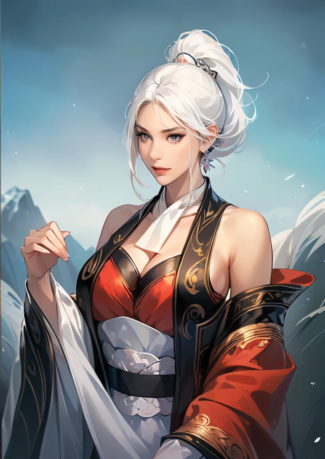 Woman in a golden transparent dress,Viewer,(((Huge breasts, Keeley University))),Slim waist,(Navel exposed,Bare waist), Long hair, extreme detailed details,High-end real site, Heavy rain scene, Detailed fantasy art, Stunning character art, Beautiful and exquisite character art, Beautiful gold and silver armor, Very detailed, Girl in Shining Armor, Exquisite headpieces and jewellery,Crystal jewelry filigree, galaxy, Stunning visuals, (Dynamic Stripes, light rail:1.2), Vibrant colors,Long hair动漫女孩和fox, Beautiful platinum fox lady, 白毛fox, Beautiful character painting, Beautiful anime portrait, fox耳朵的女孩, a beautiful fox woman, Mystical artwork, Guweiz, by Ren Renfa, fox, Large Breasts，Full breasts，Golden ratio figure，Perfect body，Ultra wide-angle shooting，Full body shot，Body close-up，Full body shot，Look at the audience，Wearing a tulle bikini，Soft anime illustration, Soft dark background，Fujifilm XT3 Clear focus, f 5.6, High Detail, Clear focus, Dramatic, (Wearing openwork clothing), (Looking at the audience:1.8), (Natural light), (Tempting)translucent, Good velvet quality, Compared, Divine Light,, Silver gray hair, Sky background, Absolute Strength,Female angels，Girl in sexy silk,，Large Breasts，Full breasts，Golden ratio figure，Perfect body，Ultra wide-angle shooting，Full body shot，Body close-up，Full body shot，Look at the audience，, Wearing a tulle bikini, Model shooting style, Large Breasts，Full breasts，Golden ratio figure，Perfect body，(Extremely detailed CG 8k wallpaper unit), The most beautiful artistic photos in the world, , 8K Ultra HD, soft light, high quality, Film Grain, Fujifilm XT3 Clear focus, f 5.6, High Detail, Clear focus, Dramatic, (Wearing openwork clothing), (Looking at the audience:1.8), (Natural light), (Tempting) Lying on your side in bed，Lazy gesture，Charming and seductive expression，best quality,masterpiece,Ultra-high resolution,(Practical:1.4),original photo,Ultra-high resolution，8K，There was a woman，White skin，Exquisite makeup，Big Wave，Black skirt，High heel，Long legs，Bright beautiful eyes，用紫色眼影打造Exquisite makeup，Large hoop earrings，