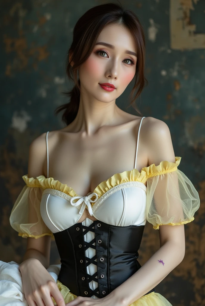 (((Browsing Caution)))、(((Spread your legs)))、((detailed、Highest quality、8k、masterpiece:1.3))、1 mifl、(Brown Hair:1.2)、Beautiful Japanese Women:1.3、(Casual Hairstyles、Small breasts:1.2)、Inside the house、Super detailed face、detailed、double eyelid、(Gothic:1.2)、(White Tight Corset:1.2)、bed、From below
