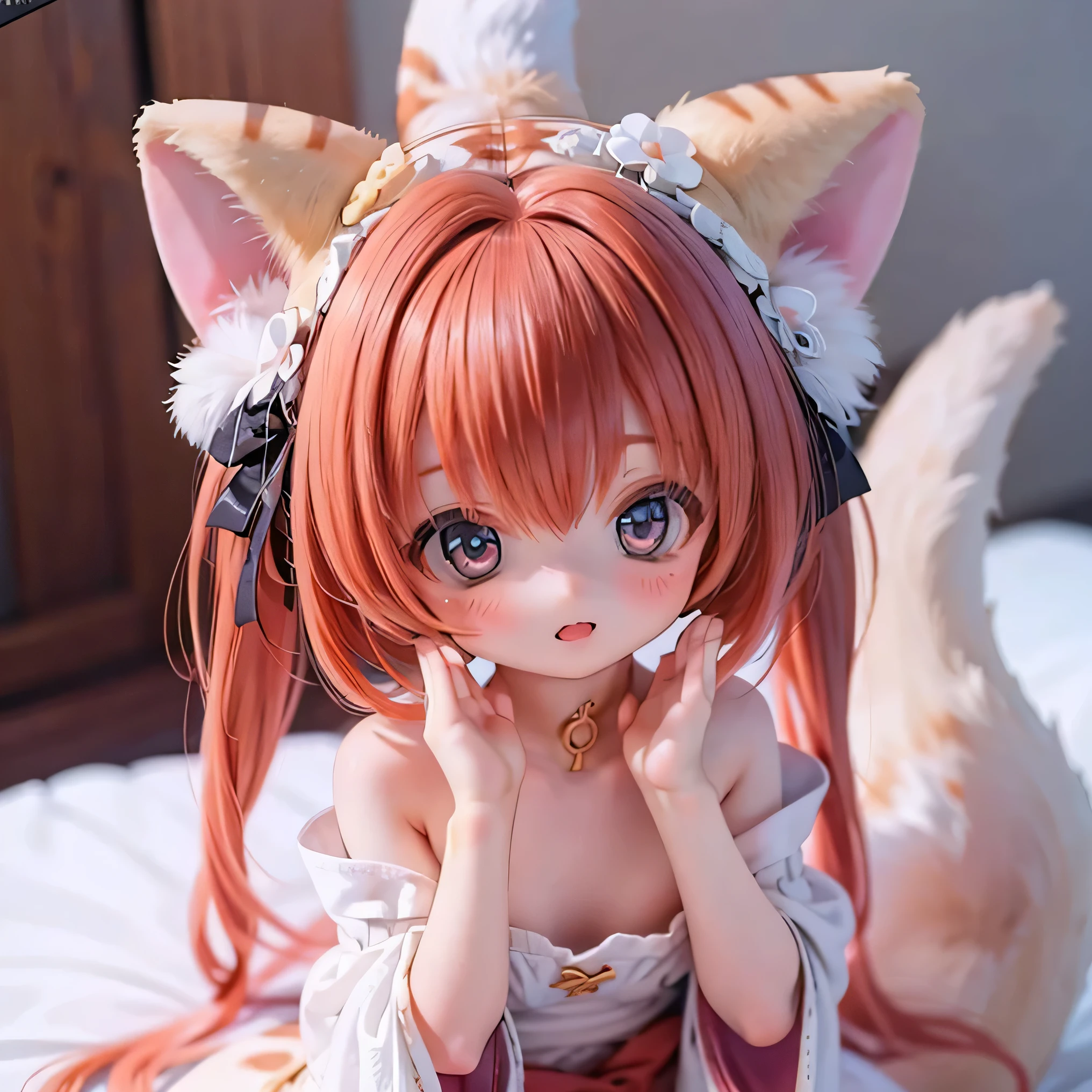 (highest quality,4K,High resolution,masterpiece:1.2),Very detailed,Realistic,Beautiful details,Beautiful lip detail,Long eyelashes,Pink Hair,short hair,smile,5 year old girl, (bikini),Cute expression,Hilarious,Playful,Girlish,Bokeh,Soft lighting,stand、feet