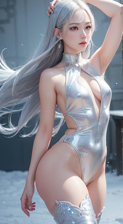 A beautiful Japanese girl is shown being showered with silvery liquid.。She is wearing a silver bikini、The design is adorable。The color of the bikini matches the color of the liquid.、It creates a unified visual overall.。
Her hair is wet and、It's so messy it's falling on my face。My bangs are stuck to my forehead、It gives an overall sexy impression.。Her expression was a mixture of surprise and amusement.、The emotion is conveyed through the wide open mouth.。Her eyes are big、The light reflects and shines。
Her skin is wet and shiny、The healthy and smooth texture stands out。The liquid dripped down her body.、The movement is dynamically expressed.。Silver liquid splashes、It gives the whole screen an energetic movement.。
The background is dark、Her figure and the liquid stand out even more.。The bright silver liquid against a dark background creates visual contrast、It's a very impactful image.。The movement of the liquid and her facial expression become one.、This creates a very dynamic and visually appealing look.。
as a whole、This image perfectly combines the charm of a beautiful girl with an energetic element.。Her natural beauty and dynamic liquid movement come together.、It is a piece that leaves a strong impression on the viewer.。